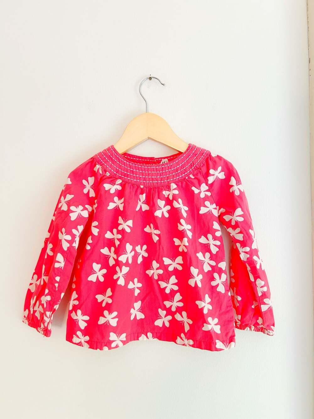 Old Navy Girls Pink Butterfly Print Long Sleeve Blouse